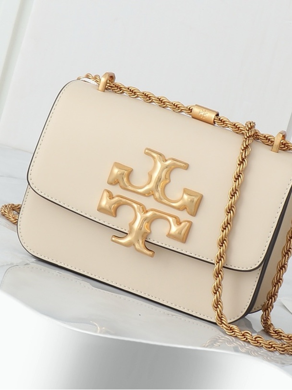 Tory Burch Eleanor White Leather Bag Gold Chain